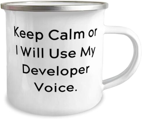 Fun Developer Gifts, Keep Calm or I Will Use My Developer Voice, Birthday 12oz Camper Mug For Developer from Friends, Unique gifts for developers, Oz camper mug gift set, Unique developer mug in Kuwait
