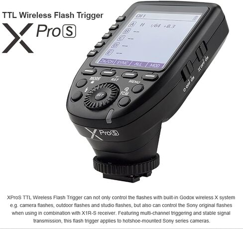 Godox Wireless Flash Trigger Transmitter - XPro-S Compatible with Sony Cameras,TTL 2.4G High-Speed Sync,1/8000s HSS 01-99 Wireless ID,LCD Screen,5 Dedicated Group 11 Customizable Functions in Kuwait