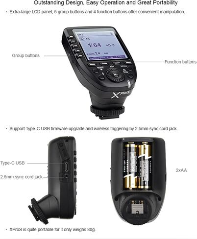 Godox Wireless Flash Trigger Transmitter - XPro-S Compatible with Sony Cameras,TTL 2.4G High-Speed Sync,1/8000s HSS 01-99 Wireless ID,LCD Screen,5 Dedicated Group 11 Customizable Functions in Kuwait