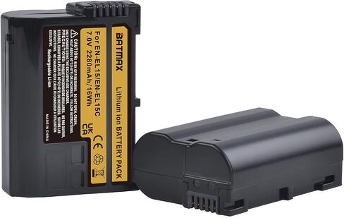Batmax 2X 2280mAh EN-EL15C EN-EL15 Battery + LED Bulit-in USB Charger wtith Type C Port for Nikon EN-EL15A EL15b Z5, Z6, Z6 II, Z7, Z7II, D780, D850, D7500, D500, D600, D610, D750, D800 Cameras in Saudi Arabia