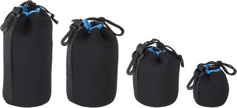 PATIKIL Camera Lens Bag Set, 4 Pcs Drawstring Lens Pouch with Thick Protective Neoprene, Lens Case for DSLR Camera Lens, Water Coffee Cups, Black, Blue in Saudi Arabia