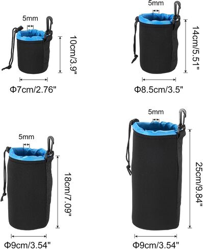 PATIKIL Camera Lens Bag Set, 4 Pcs Drawstring Lens Pouch with Thick Protective Neoprene, Lens Case for DSLR Camera Lens, Water Coffee Cups, Black, Blue in Saudi Arabia