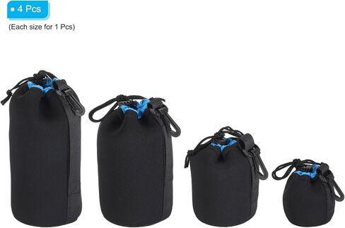 PATIKIL Camera Lens Bag Set, 4 Pcs Drawstring Lens Pouch with Thick Protective Neoprene, Lens Case for DSLR Camera Lens, Water Coffee Cups, Black, Blue in Saudi Arabia