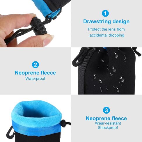 PATIKIL Camera Lens Bag Set, 4 Pcs Drawstring Lens Pouch with Thick Protective Neoprene, Lens Case for DSLR Camera Lens, Water Coffee Cups, Black, Blue in Saudi Arabia