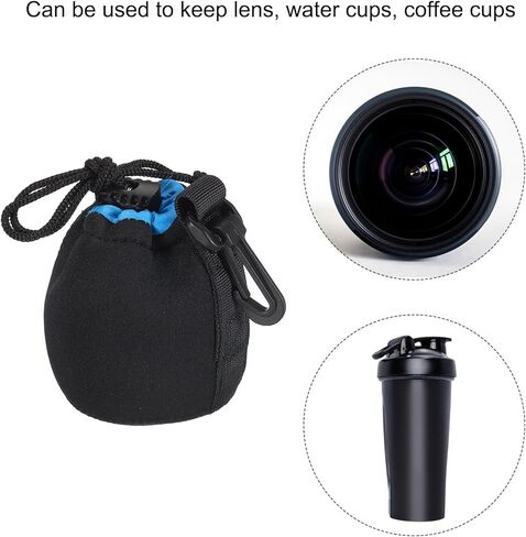 PATIKIL Camera Lens Bag Set, 4 Pcs Drawstring Lens Pouch with Thick Protective Neoprene, Lens Case for DSLR Camera Lens, Water Coffee Cups, Black, Blue in Saudi Arabia