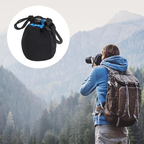 PATIKIL Camera Lens Bag Set, 4 Pcs Drawstring Lens Pouch with Thick Protective Neoprene, Lens Case for DSLR Camera Lens, Water Coffee Cups, Black, Blue in Saudi Arabia