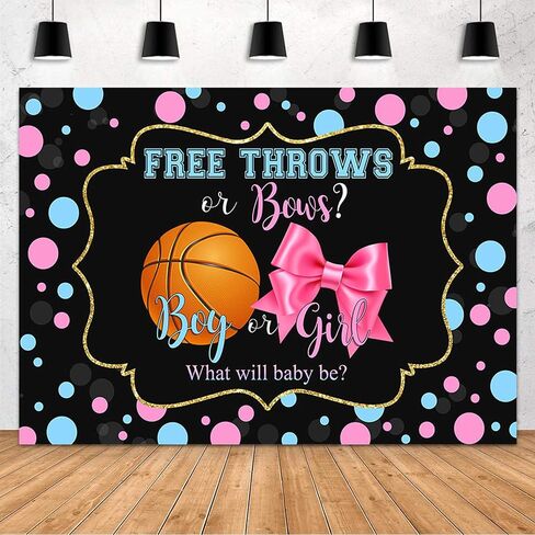 MEHOFOND 7x5ft Free Throws or Bows Gender Reveal Backdrop Basketball Gender Reveal Baby Shower Party Decorations Supplies Reveal Photography Background Banner Cake Table Studio Photo Props in Kuwait