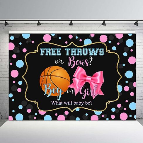 MEHOFOND 7x5ft Free Throws or Bows Gender Reveal Backdrop Basketball Gender Reveal Baby Shower Party Decorations Supplies Reveal Photography Background Banner Cake Table Studio Photo Props in Kuwait