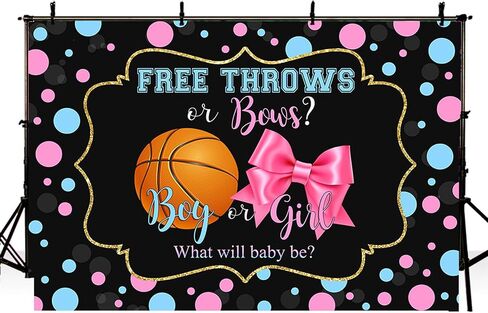 MEHOFOND 7x5ft Free Throws or Bows Gender Reveal Backdrop Basketball Gender Reveal Baby Shower Party Decorations Supplies Reveal Photography Background Banner Cake Table Studio Photo Props in Kuwait