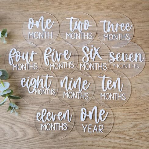 Acrylic Baby Milestone Discs for Baby Photos-13 PCS Clear Acrylic Baby Monthly Milestone Cards Baby Monthly Photo Prop Newborn Birth Announcement Sign Acrylic Circles Baby Monthly Milestone Marker in Kuwait