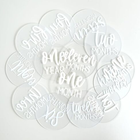 Acrylic Baby Milestone Discs for Baby Photos-13 PCS Clear Acrylic Baby Monthly Milestone Cards Baby Monthly Photo Prop Newborn Birth Announcement Sign Acrylic Circles Baby Monthly Milestone Marker in Kuwait
