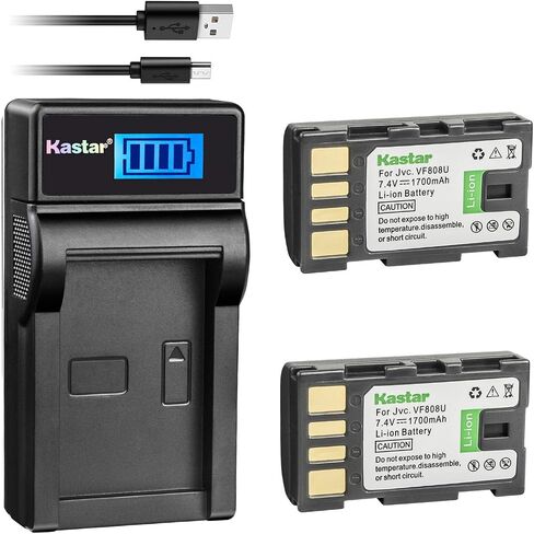 Kastar Battery (X2) & LCD Slim USB Charger for JVC BN-VF808, BN-VF808U, BNVF808 and JVC Everio GZ-MG130 148 150 155 175 255 275 575 GZ-HD7 GR-D745 746 750 760 770 771 775 790 796 JVC MiniDV + More in Saudi Arabia