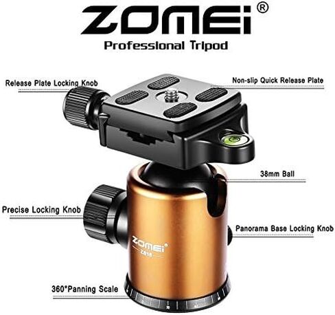 ZOMEI Tripod,Camera Tripod,Lightweight Camera Travel Z818 Tripod Aluminium Alloy Monopod with 360 Panorama Ball Head Quick Release Plate Ball for DSLR Canon Sony Nikon Cameras(Black) in Kuwait