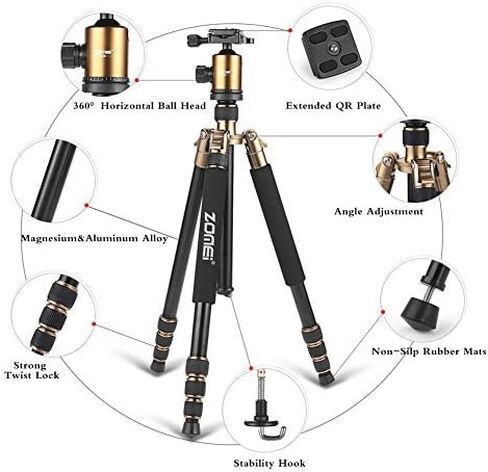 ZOMEI Tripod,Camera Tripod,Lightweight Camera Travel Z818 Tripod Aluminium Alloy Monopod with 360 Panorama Ball Head Quick Release Plate Ball for DSLR Canon Sony Nikon Cameras(Black) in Kuwait