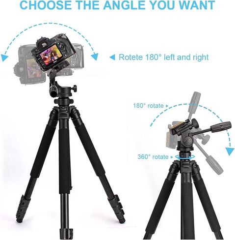 64.5 inch Travel Portable Tripod- Compatible with SLR Cameras, Cell Phones, Binoculars, Spotting Scopes, Monoculars in Saudi Arabia