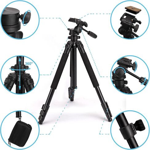 64.5 inch Travel Portable Tripod- Compatible with SLR Cameras, Cell Phones, Binoculars, Spotting Scopes, Monoculars in Saudi Arabia