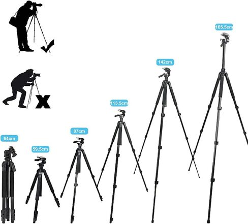 64.5 inch Travel Portable Tripod- Compatible with SLR Cameras, Cell Phones, Binoculars, Spotting Scopes, Monoculars in Saudi Arabia