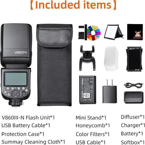 GODOX V860III-N Camera Flash i-TTL 76Ws Power 1/8000s High-Speed Sync GN60 1.5s Recycle Time, 2W Modeling Lamp 5300K±200K Color Temperature, Quick-Release Lock, Suitable for Nikon Series Cameras in Saudi Arabia