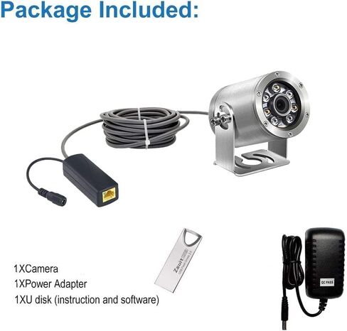 Underwater Camera POE 5MP CMOS lens 100° Wide-angle Sea Stainless Steel with Fill Light IP68 Waterproof Camera for 24/7 koi pond with 32ft Cable in Kuwait