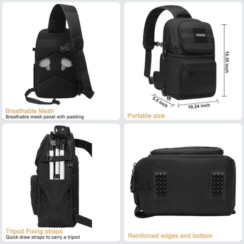 MOSISO Camera Sling Bag, DSLR/SLR/Mirrorless Tactical Camera Crossbody Bag Case Photography Slingpack with Tripod Holder & Removable Modular Inserts Compatible with Canon/Nikon/Sony/Fuji, Black in Kuwait