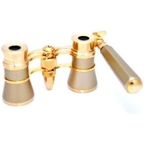 Finissimo Optics 3x25 Titanium Finish Opera Glasses with Extendable Handle and Red Reading LED Flashlight / Theater Binoculars / with Gold Trim in Kuwait