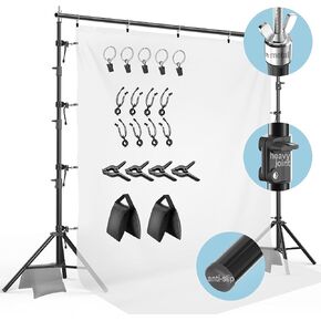 LimoStudio 10 أقدام عرض × 9.8 أقدام ارتفاع (الجيل الجديد) حوامل خلفية بيضاء، إطار جسم معدني ذو سطح أبيض غير لامع، ثبات معزز، ملحقات بيضاء كاملة، الحفلات، الأحداث، التقاط الصور، AGG3011