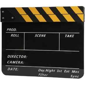 Movie Film Clap Board, Acrylic 30x25cm Movie Clappers Board, Scene Slate Board for TV Video Movie Photo Props Excellent Decoration (Yellow Strip Blackboard (PAV1YBE)) in Saudi Arabia