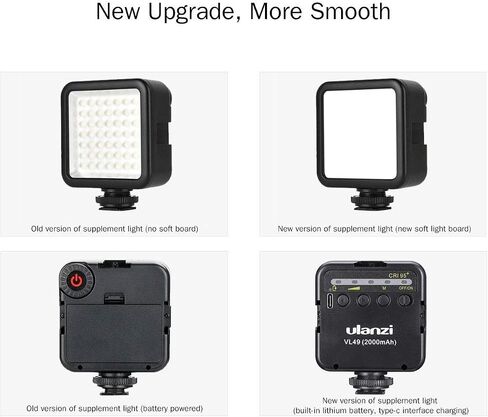 Ulanzi VL49 Led Video Light w 3 Cold Shoe, Ulanzi VL49 RGB Video Lights, LED Camera Light 360° Full Color Portable Photography Lighting CRI 95+ 2500-9000K 2000mAh Rechargeable in Kuwait