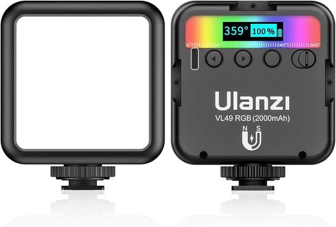 Ulanzi VL49 Led Video Light w 3 Cold Shoe, Ulanzi VL49 RGB Video Lights, LED Camera Light 360° Full Color Portable Photography Lighting CRI 95+ 2500-9000K 2000mAh Rechargeable in Kuwait