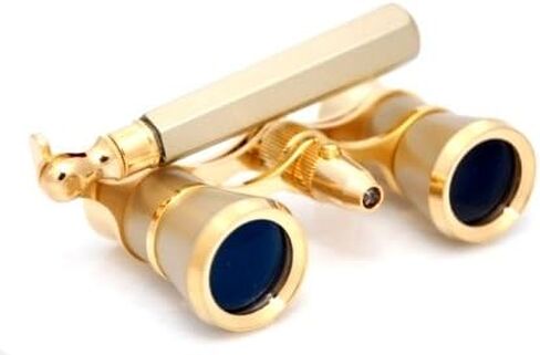 Finissimo Optics 3x25 Titanium Finish Opera Glasses with Extendable Handle and Red Reading LED Flashlight / Theater Binoculars / with Gold Trim in Kuwait