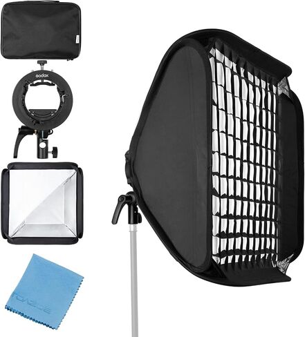 Godox 24"x 24" 60cmx60cm Foldable Universal Softbox with S Style Speedlite Bracket for Flash Bowens Elinchrom Mount Accessories Direction Adjustable in Kuwait