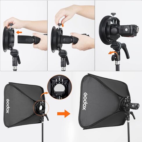 Godox 24"x 24" 60cmx60cm Foldable Universal Softbox with S Style Speedlite Bracket for Flash Bowens Elinchrom Mount Accessories Direction Adjustable in Kuwait