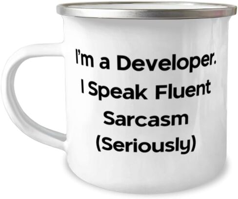 كوب تخييم Sarcasm Developer سعة 12oz، أنا مطور. أنا أتكلم السخرية بطلاقة (بجدية)، الأفضل للرجال والنساء من الأصدقاء، أدوات المطورين الرائعة، أدوات المطورين الرائعة، منتجات المطورين الرائعة، رائع in Saudi Arabia