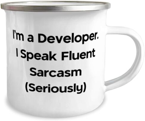 كوب تخييم Sarcasm Developer سعة 12oz، أنا مطور. أنا أتكلم السخرية بطلاقة (بجدية)، الأفضل للرجال والنساء من الأصدقاء، أدوات المطورين الرائعة، أدوات المطورين الرائعة، منتجات المطورين الرائعة، رائع in Saudi Arabia
