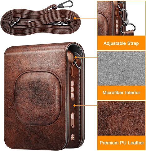 FINTIE Carrying Case for Fujifilm Instax Mini LiPlay Hybrid Instant Camera | Premium Vegan Leather, Camera Travel Bag, Adjustable Shoulder Strap, Snap Closure, Removable Front Cover, Agave Green in Kuwait