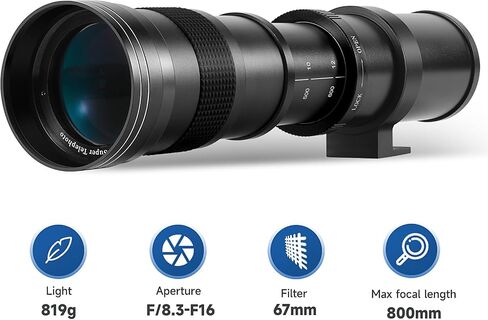 JINTU EF/EF-S 420-800mm F8.3 Telephoto Zoom Lens(MF) + T-Mount for Nikon D5600 D5500 D5200 D90 D7500 D3400 D80 D5000 D7200 D750 D850 D3300 D5300 D610 D7100 in Kuwait