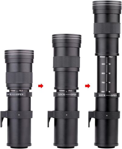 JINTU EF/EF-S 420-800mm F8.3 Telephoto Zoom Lens(MF) + T-Mount for Nikon D5600 D5500 D5200 D90 D7500 D3400 D80 D5000 D7200 D750 D850 D3300 D5300 D610 D7100 in Kuwait