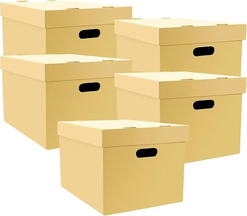 Lineco, RTA Record Storage Carton, 12x15x10 Inch, Archival Acid-Free Buffered Double Layered Panels, No Adhesive or Tools Needed (Pack of 5) Tan in Kuwait