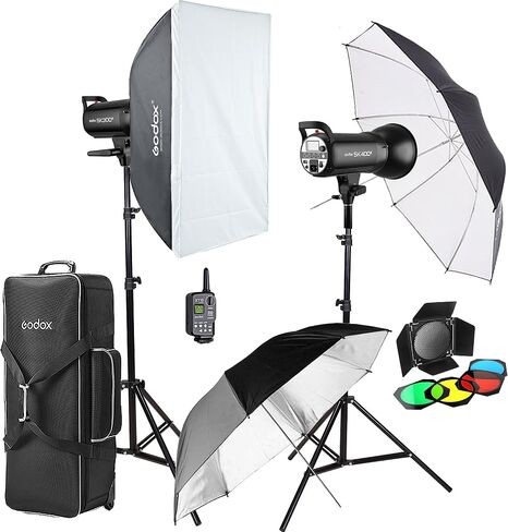 Godox 2 x SK400II 800Ws Strobe Flash Light Monolight Kit for Studio Photography, Includes Light Stand, Softbox, Reflector, Barnd Door Kit, Umbrella, Carrying Case in Saudi Arabia