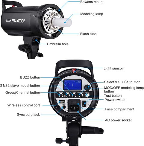 Godox 2 x SK400II 800Ws Strobe Flash Light Monolight Kit for Studio Photography, Includes Light Stand, Softbox, Reflector, Barnd Door Kit, Umbrella, Carrying Case in Saudi Arabia