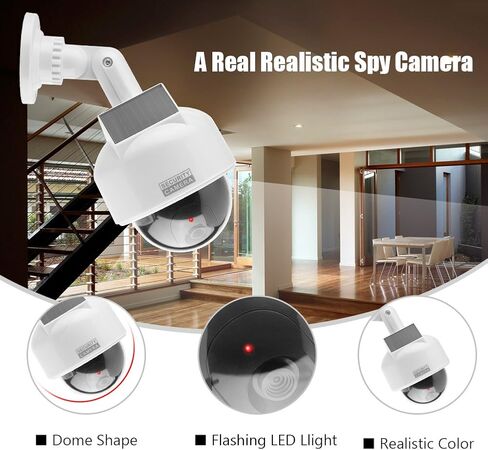 ASHATA Security Camera Dome Dummy Camera Indoor/Outdoor Realistic Solar Waterproof Camera Flashing LED Light for Home/Warehouse/Shops in Saudi Arabia