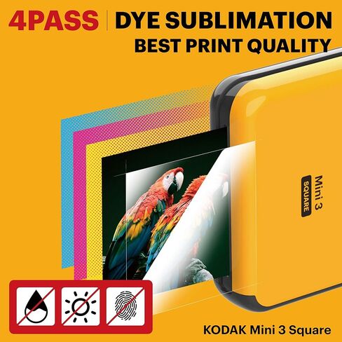 KODAK All-New Mini 3 Square Instagram Size Bluetooth Portable Photo Printer with 4PASS Technology - Yellow in Kuwait