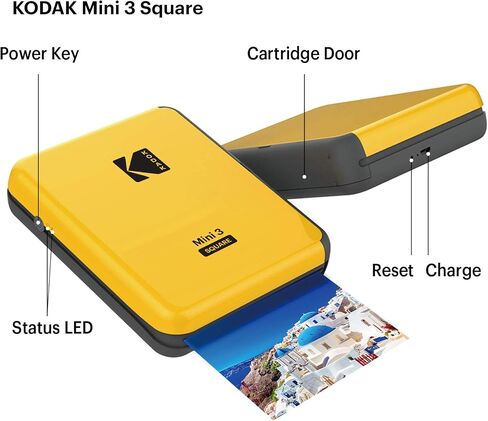 KODAK All-New Mini 3 Square Instagram Size Bluetooth Portable Photo Printer with 4PASS Technology - Yellow in Kuwait