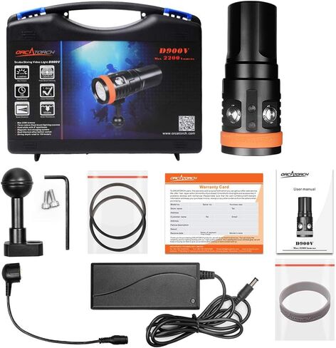 ORCATORCH D950V 2.0 Scuba Diving Video Light, Max 10500 Lumen LED Underwater Flashlight with 120 Degree Wide Angle Beam, Underwater 150 Meters Diving Photography Light with Spherical Toughened Glass in Kuwait