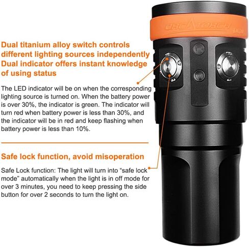 ORCATORCH D950V 2.0 Scuba Diving Video Light, Max 10500 Lumen LED Underwater Flashlight with 120 Degree Wide Angle Beam, Underwater 150 Meters Diving Photography Light with Spherical Toughened Glass in Kuwait