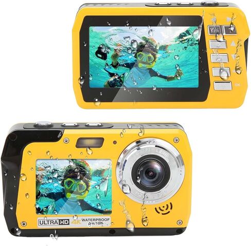 Waterproof Digital Camera, 10ft Underwater Cameras Full HD 4K 56MP Video Recorder Selfie Dual Screens with 18X Digital Zoom, Flashlight, for Snorkeling, Surfing, Swimming in Kuwait
