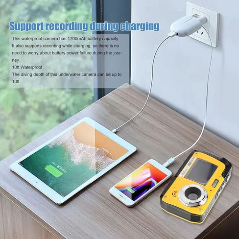 Waterproof Digital Camera, 10ft Underwater Cameras Full HD 4K 56MP Video Recorder Selfie Dual Screens with 18X Digital Zoom, Flashlight, for Snorkeling, Surfing, Swimming in Kuwait