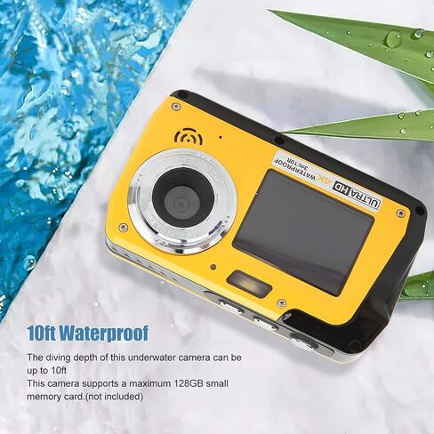 Waterproof Digital Camera, 10ft Underwater Cameras Full HD 4K 56MP Video Recorder Selfie Dual Screens with 18X Digital Zoom, Flashlight, for Snorkeling, Surfing, Swimming in Kuwait