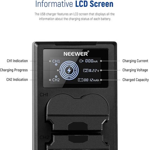 NEEWER NP-W235 Camera Battery Charger Set, Dual Slot USB Charger with LCD, 2 Pack 2400mAh Replacement Batteries Compatible with Fujifilm X-T5 X-T4 GFX 100S X-H2S GFX 50S II VG-XT4 Battery Grip in Kuwait