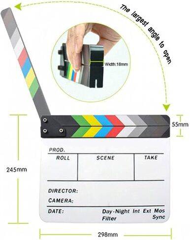 Andoer Acrylic Clapboard Dry Erase Director Film Movie Clapper Board Slate 9.6 11.7" with Color Sticks in Saudi Arabia